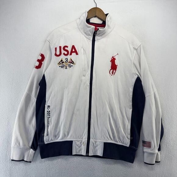 Ralph Lauren Jacket Men's Large White Zip RL Ocean Challenge USA Big Pony READ - Picture 1 of 16